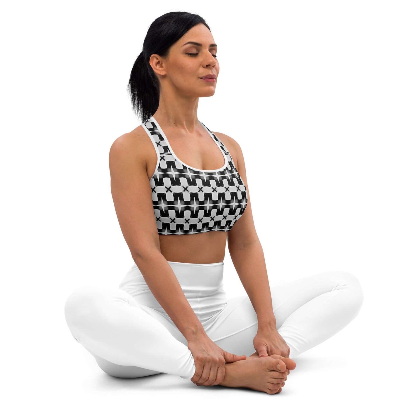 Stylish Monochrome Essence-Ripples Padded Sports Bra at Design Dose