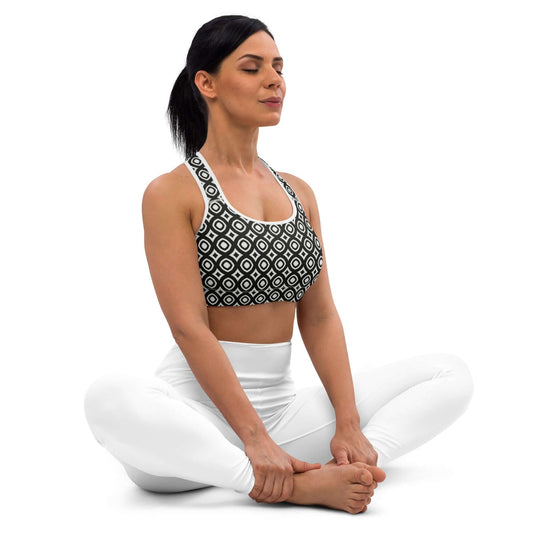 Stylish Monochrome Essence-Webs Padded Sports Bra at Design Dose