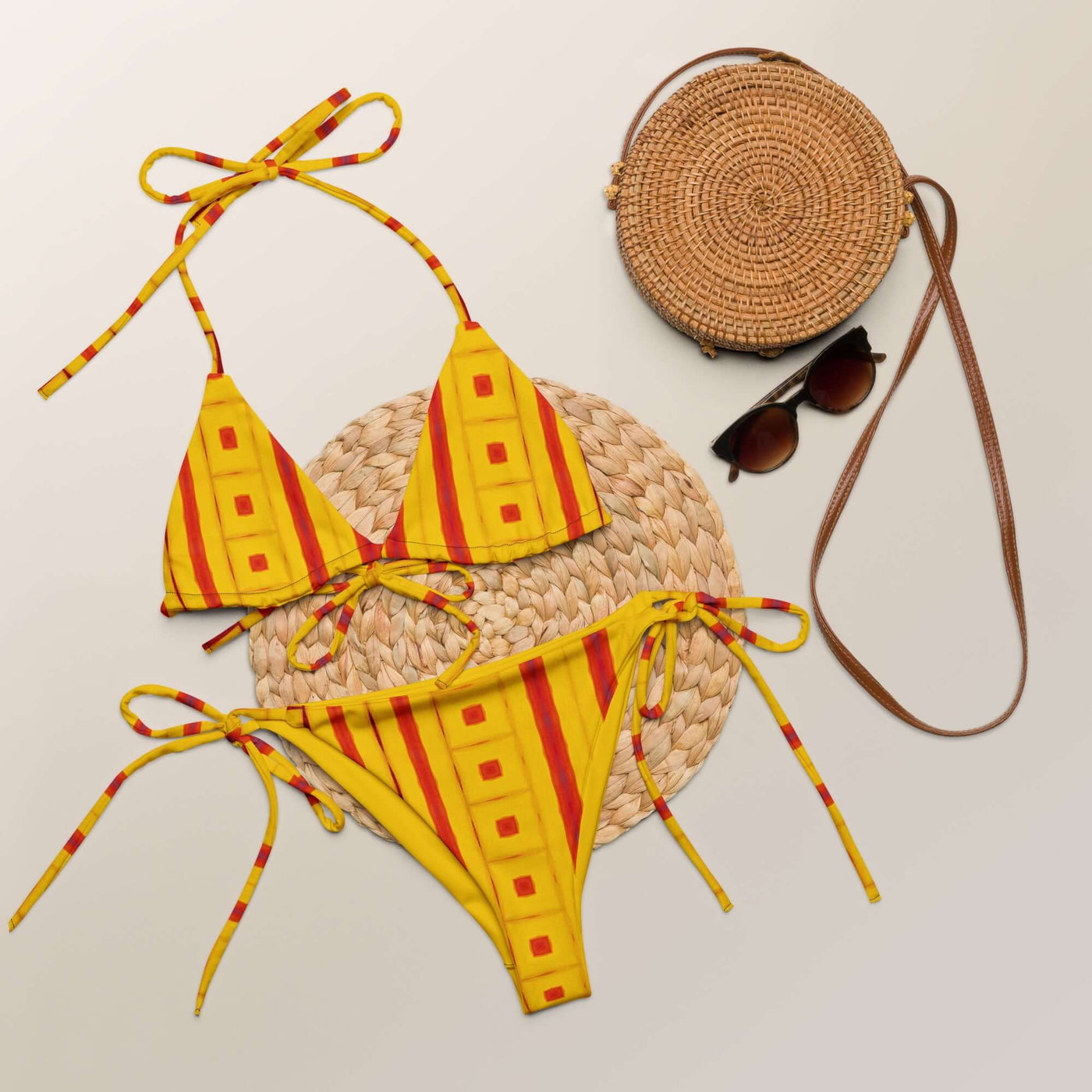 Stylish Sunrise Grid Recycled String Bikini at Design Dose