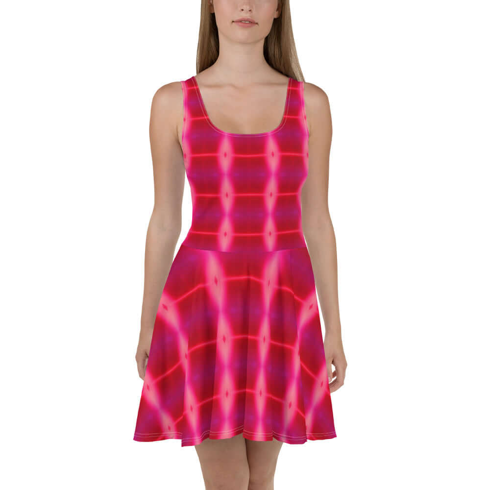 Pink Passion Skater Dress - Flared & Sleeveless at Design Dose