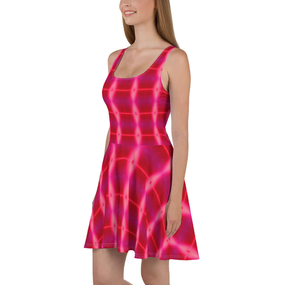 Pink Passion Skater Dress - Flared & Sleeveless at Design Dose