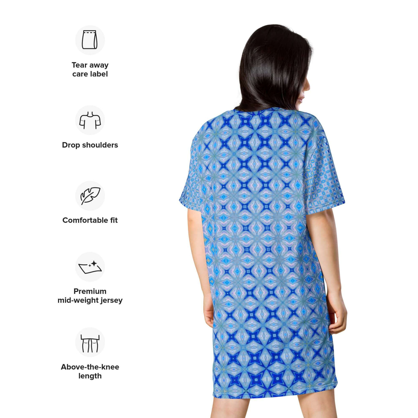 Patterned Blue T-shirt Dress – Stylish & Comfortable at Design Dose