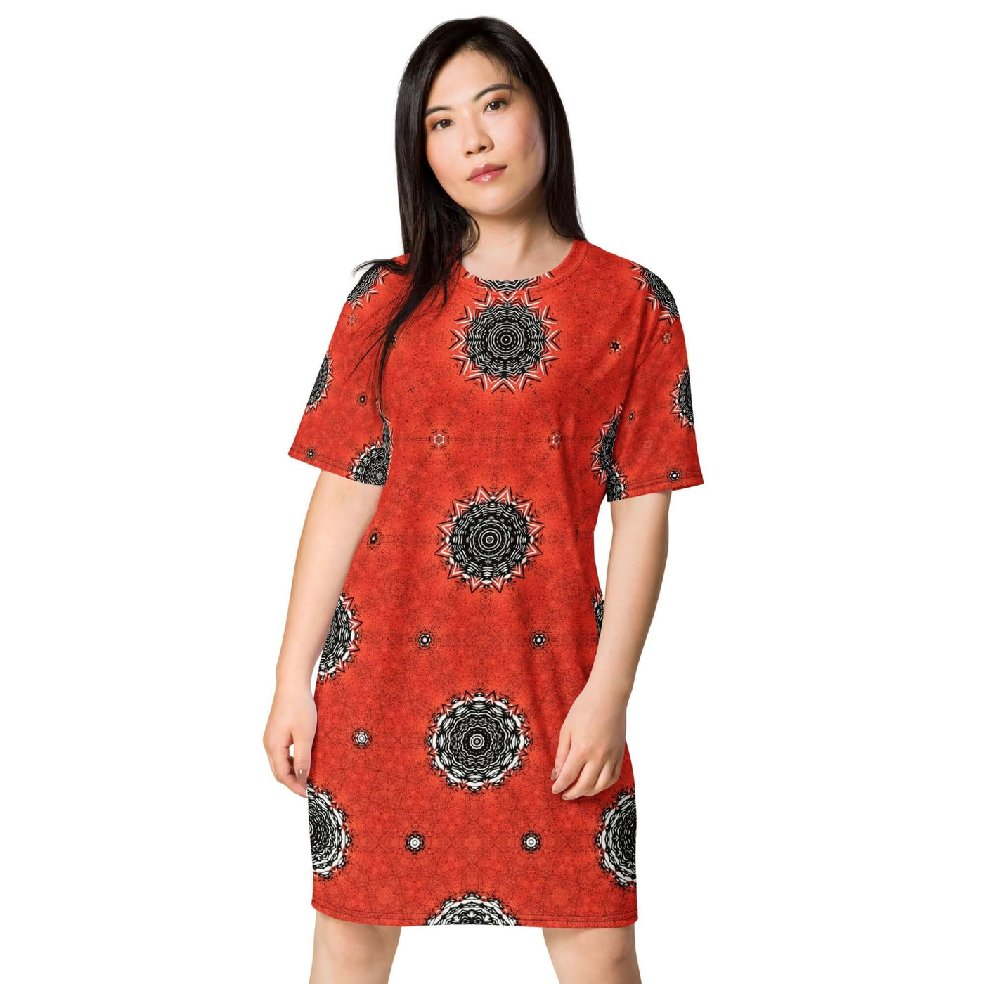 Crimson Cosmos T-shirt Dress - Standout & Versatile at Design Dose