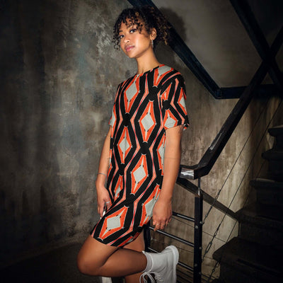 Fun & Versatile Geometric Blaze T-shirt Dress at Design Dose