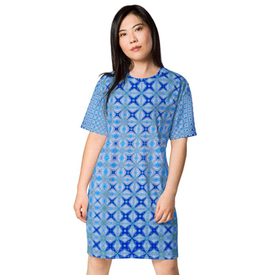 Patterned Blue T-shirt Dress – Stylish & Comfortable at Design Dose