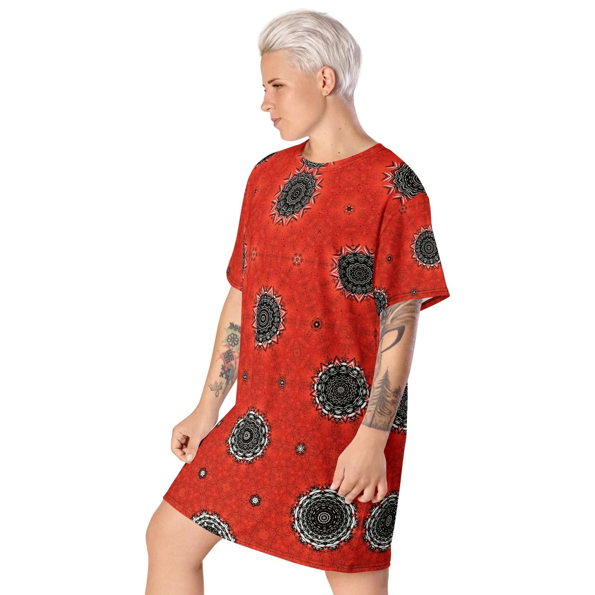 Crimson Cosmos T-shirt Dress - Standout & Versatile at Design Dose