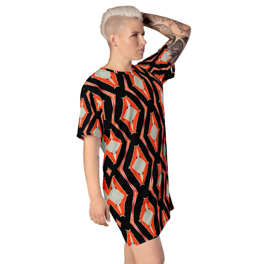 Fun & Versatile Geometric Blaze T-shirt Dress at Design Dose