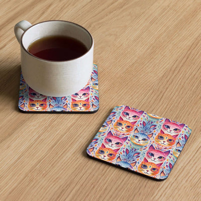 Boho Cats Cork-back coaster at Design Dose