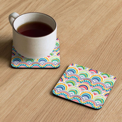 Tribal Rainbows I Cork-back coaster at Design Dose