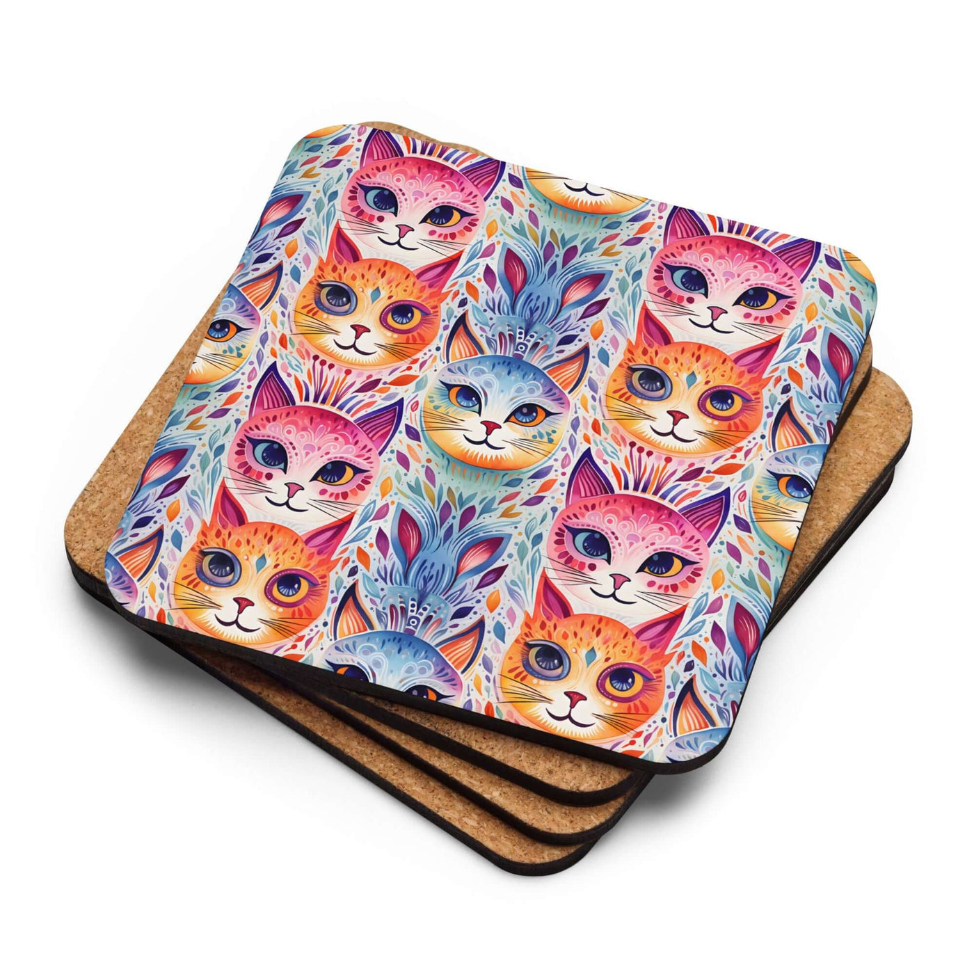 Boho Cats Cork-back coaster at Design Dose