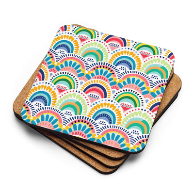 Tribal Rainbows I Cork-back coaster at Design Dose