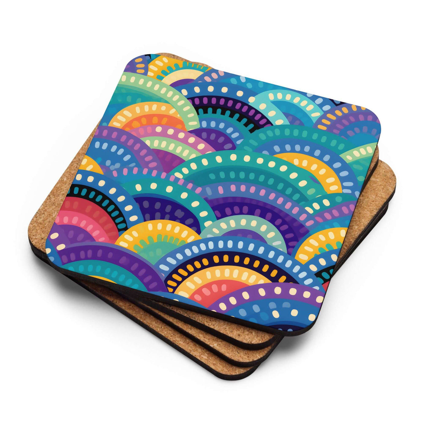 Tribal Rainbows II Cork-back coaster at Design Dose