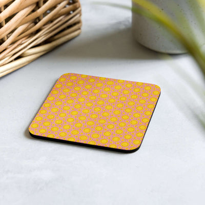 Happy Vibes Cork-back Coaster with Non-Slip Design at Design Dose