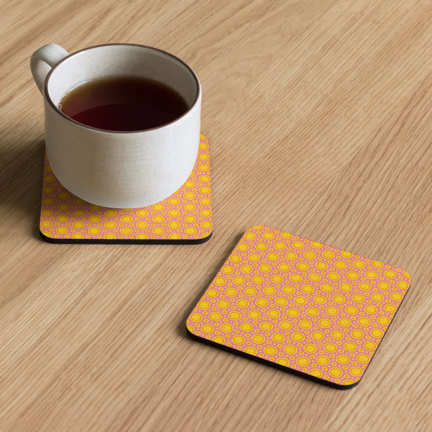 Happy Vibes Cork-back Coaster with Non-Slip Design at Design Dose