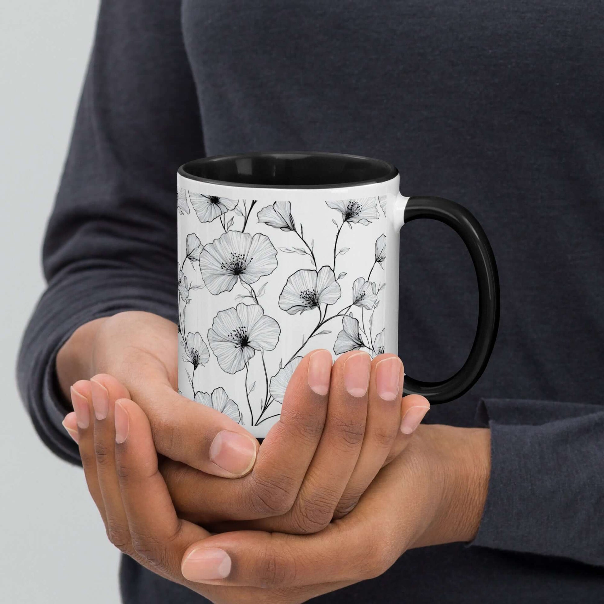 Ink Petals Mug – Dainty Flowers & Monochrome Colors at Design Dose