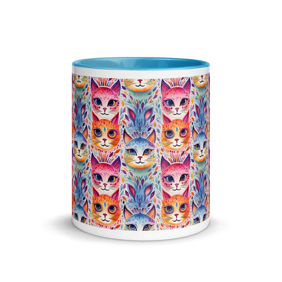 Boho Cats Mug with Turquoise Color Inside at Design Dose