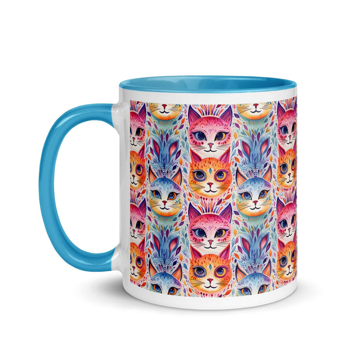 Boho Cats Mug with Turquoise Color Inside at Design Dose