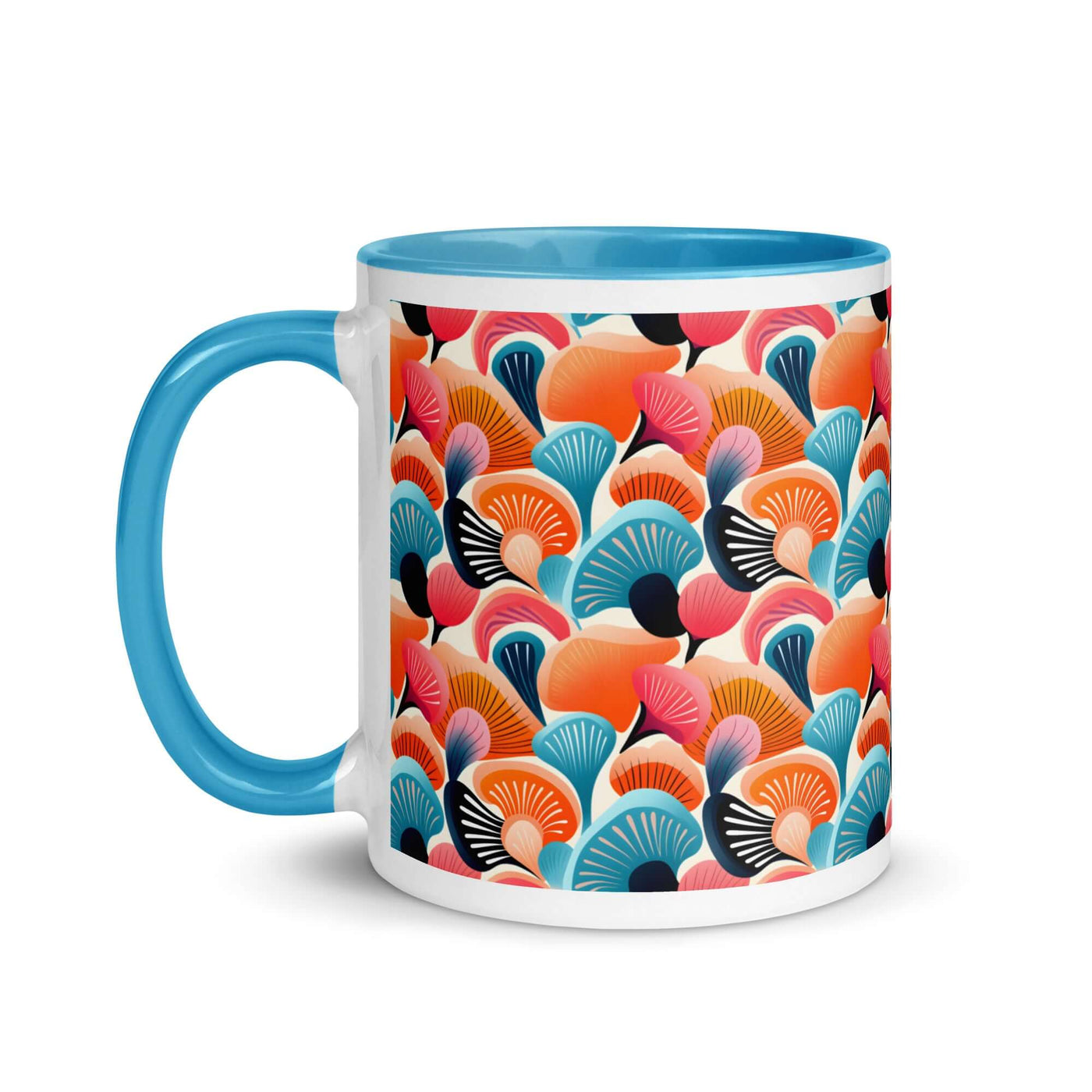 Abstract Seashells Mug with Turquoise Color Inside at Design Dose