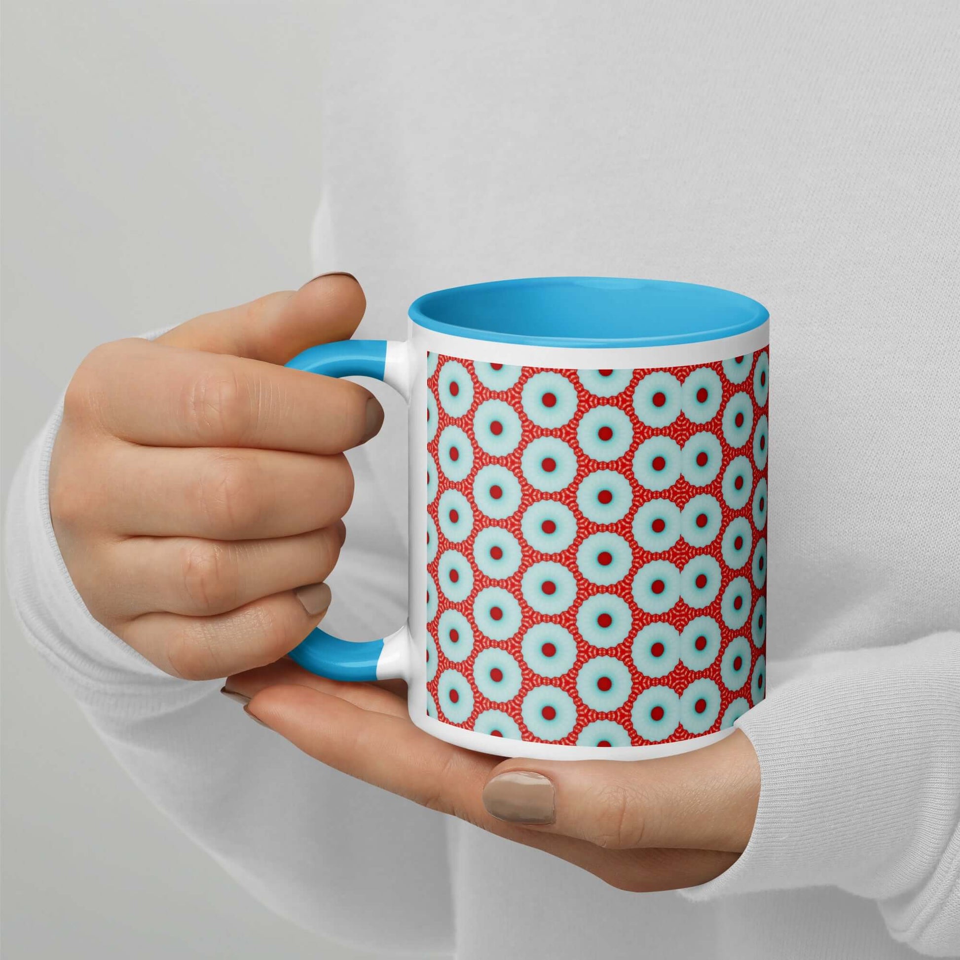 Dotty Delight Mug – Fun Abstract Print, Turquoise Inside at Design Dose