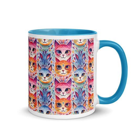 Boho Cats Mug with Turquoise Color Inside at Design Dose