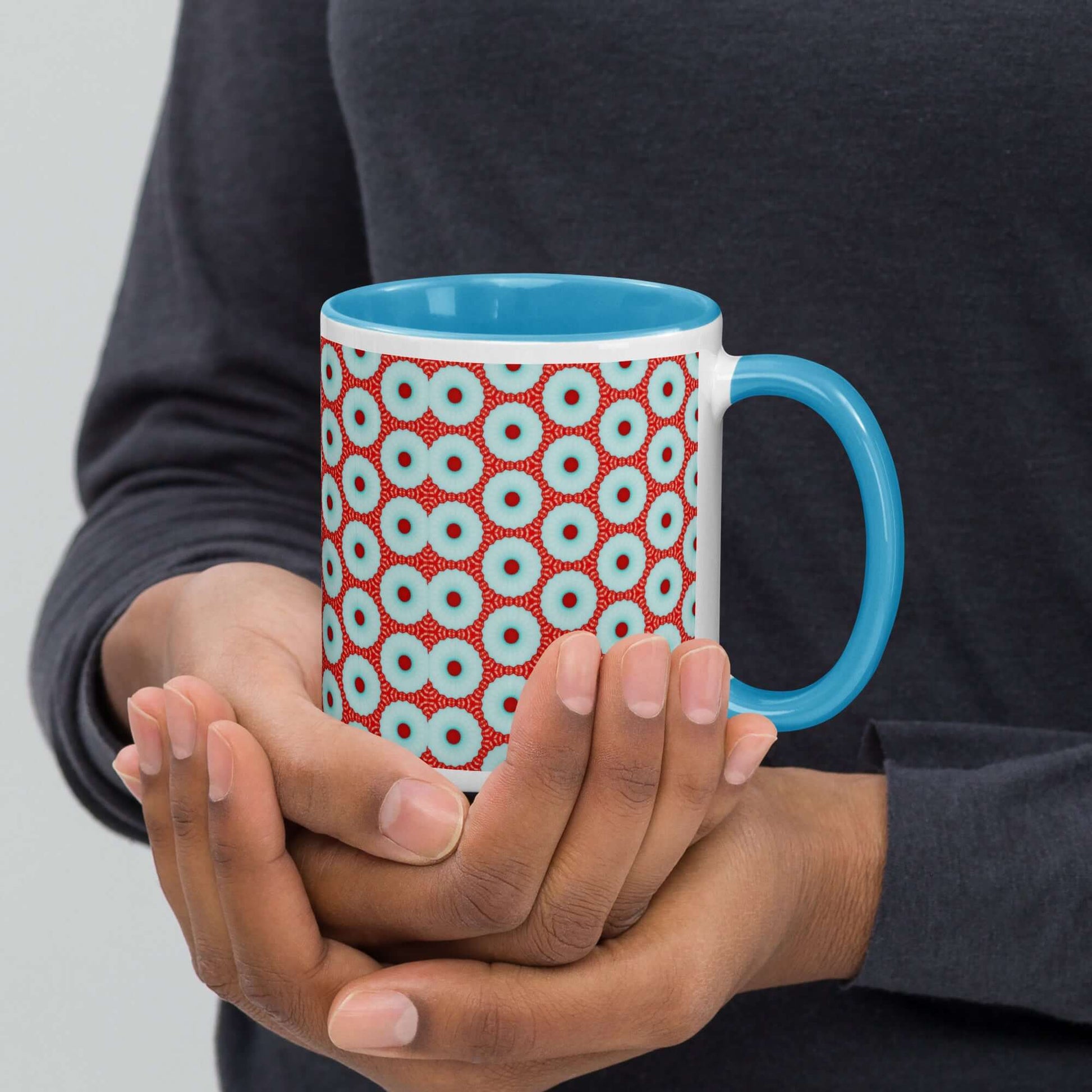 Dotty Delight Mug – Fun Abstract Print, Turquoise Inside at Design Dose