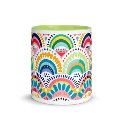 Tribal Rainbows I Mug with Lime Green Color Inside at Design Dose