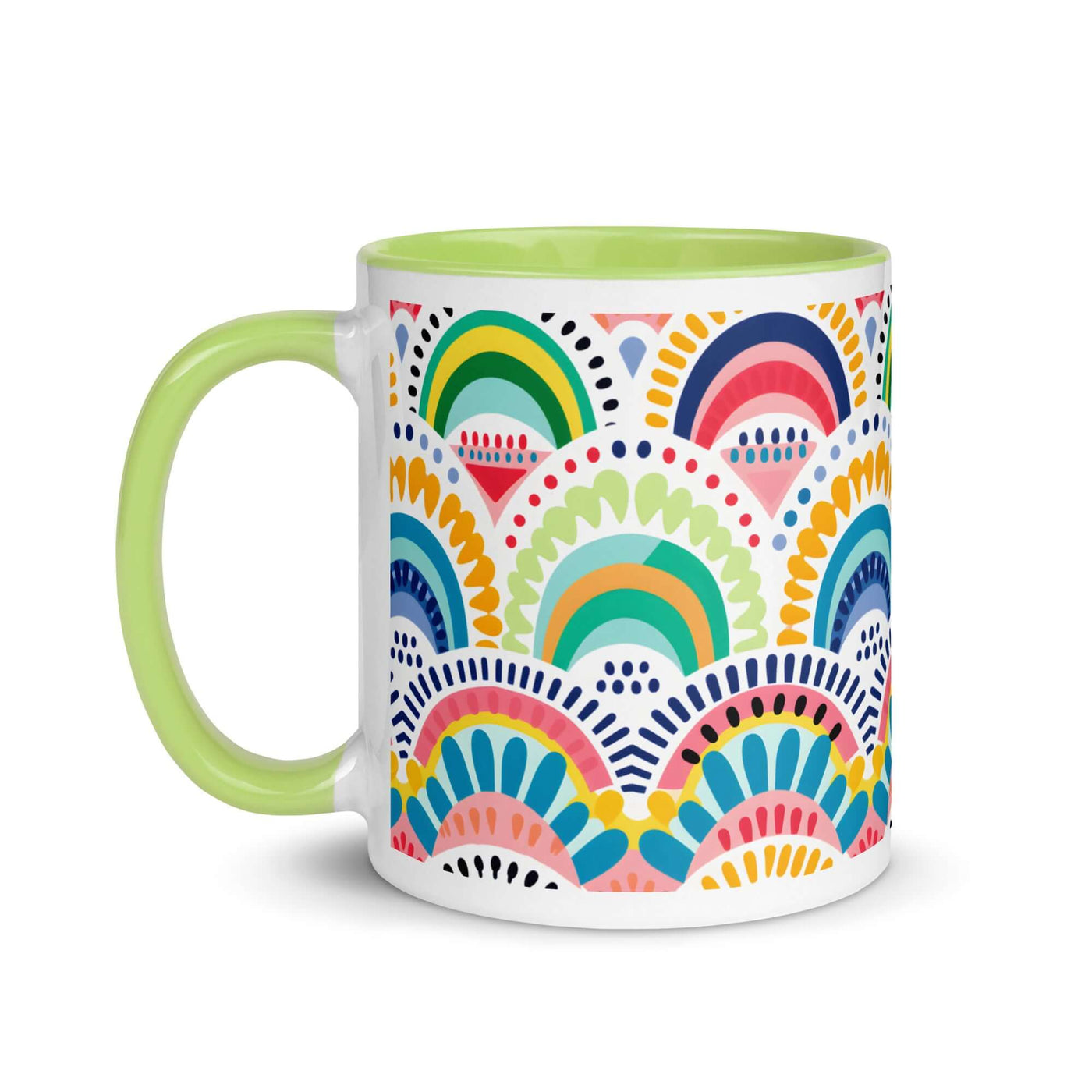 Tribal Rainbows I Mug with Lime Green Color Inside at Design Dose