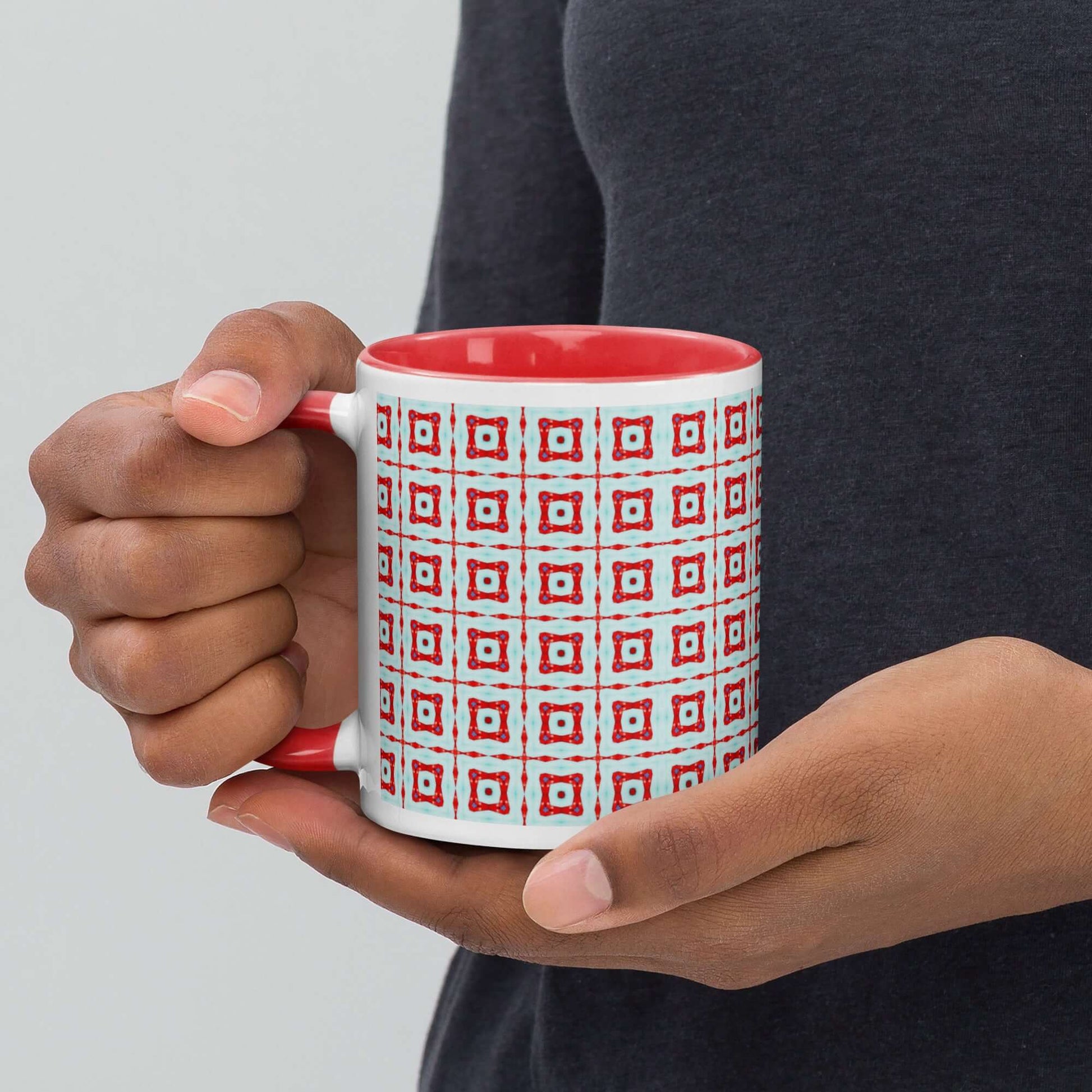 Trendy Square Dance Mug with Red Interior at Design Dose